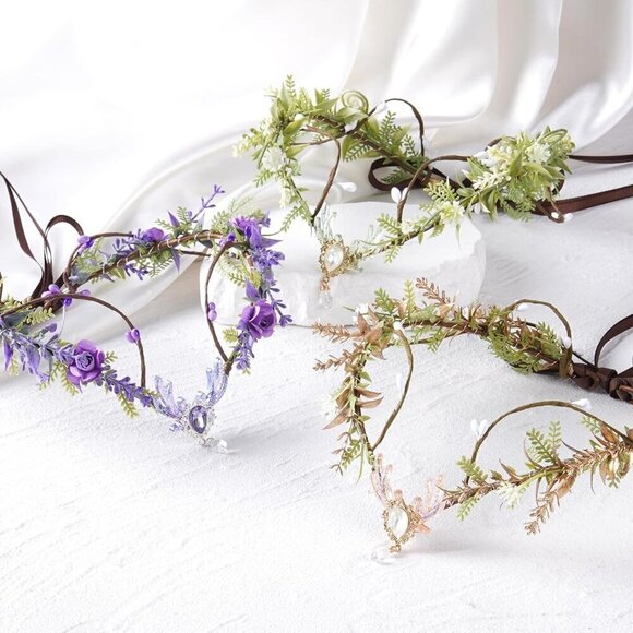 Woodland Flower Fairy Crown Faux Leaves Flowers Festival Cosplay Accessory